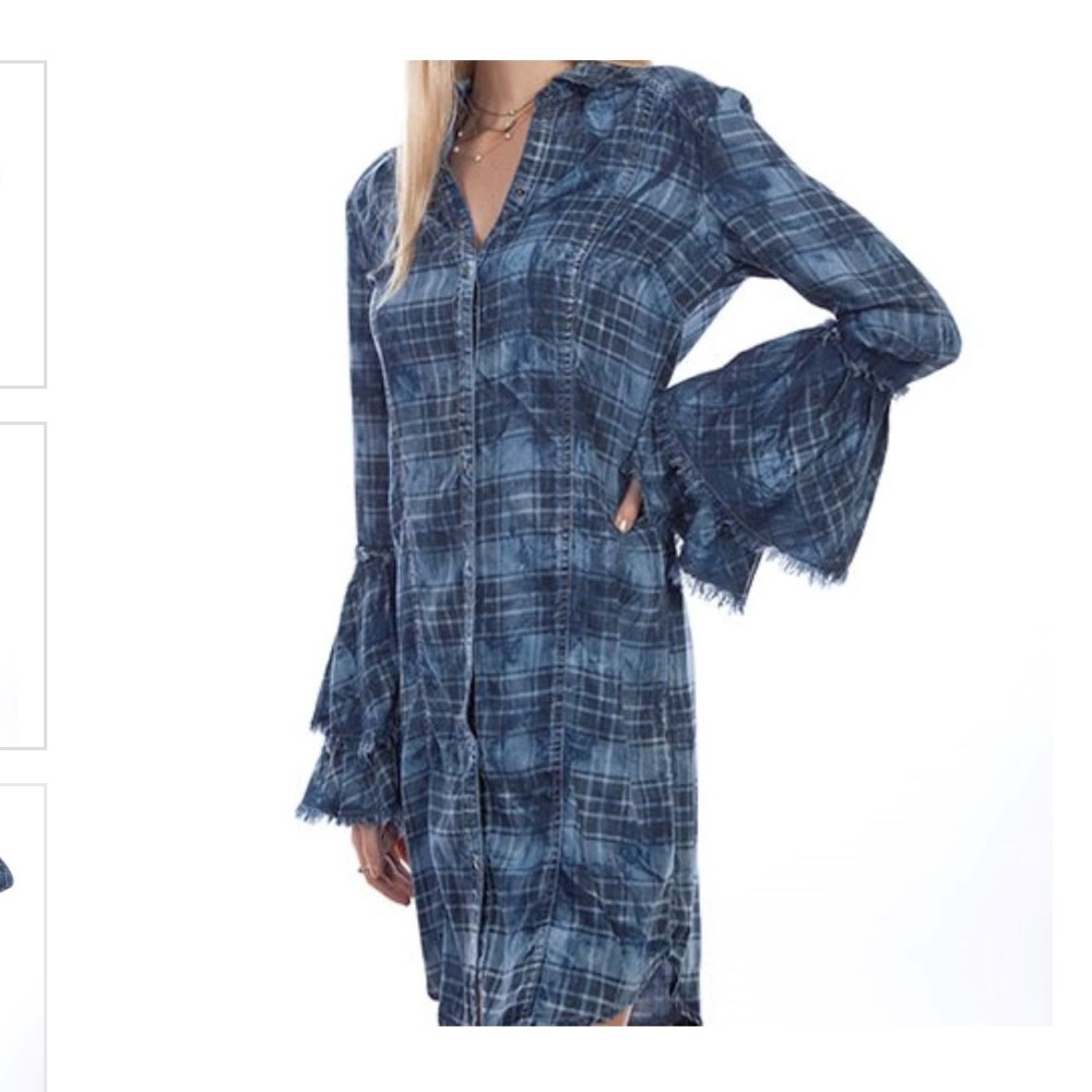 Rodeo Ready! Ryan Michael Women's Indigo Plaid Tiered Sleeve Dress in Size XL. - Picture 6 of 12